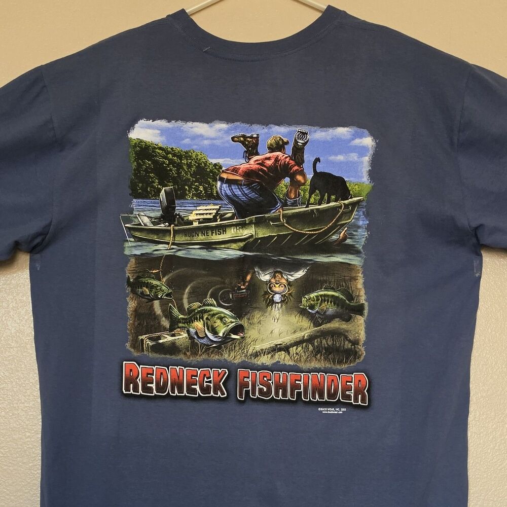 VTG Redneck Sportman Fishfinder Large T-Shirt Buck Wear 2005 Bass Pro Shops New